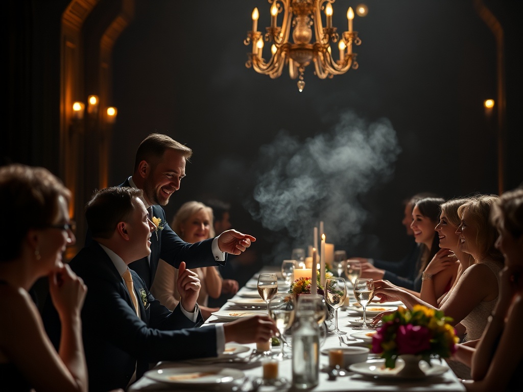Wedding magician in London performing close-up magic during wedding breakfast at Chelsea venue