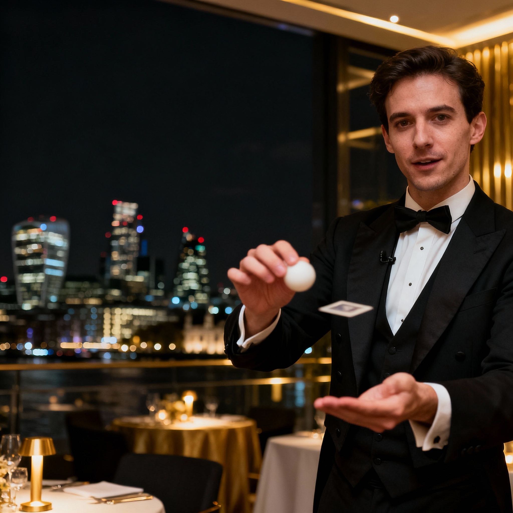 London financial district and Canary Wharf skyline at night with elegant corporate event atmosphere