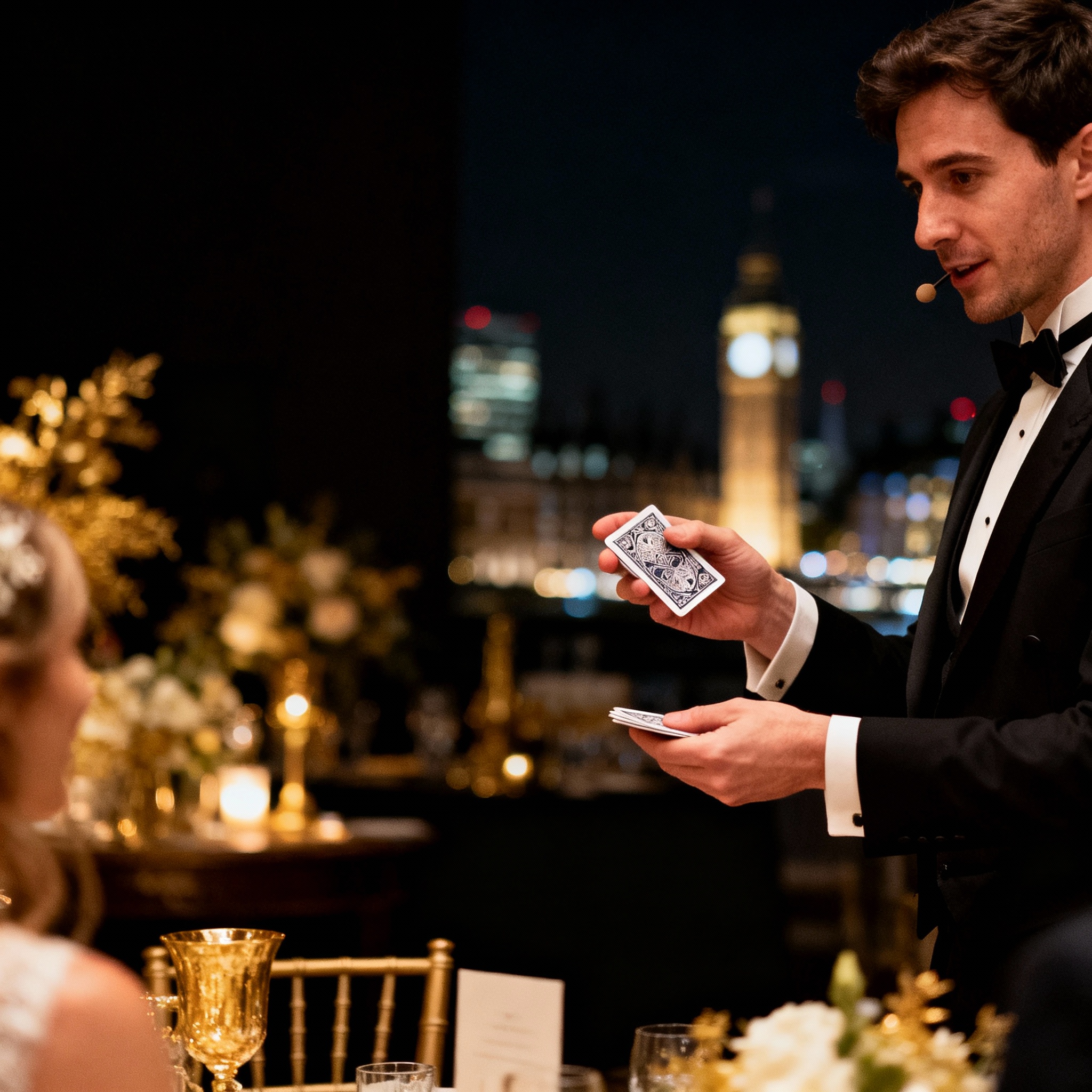 Elegant Chelsea townhouse wedding venue in London with sophisticated atmosphere and modern magician